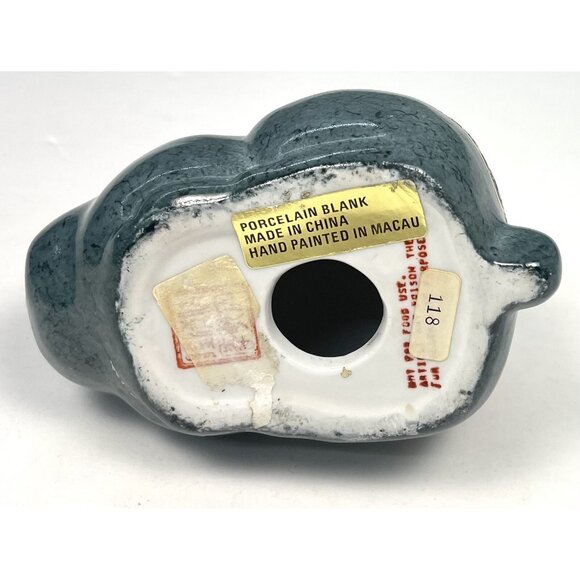 VTG 5" Porcelain Hand Painted Cloisonne Bunny RABBIT FIGURINE Teal Macau EUC - Picture 5 of 5